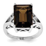 Sterling Silver Rhodium Smoky Quartz Ring QDX692 - shirin-diamonds