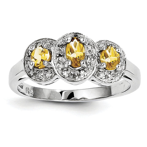 Sterling Silver Rhodium Citrine & Diamond Ring QDX736 - shirin-diamonds