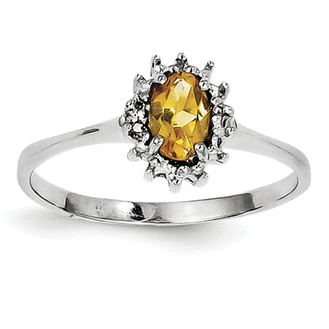 Sterling Silver Rhodium Citrine Diamond Ring QDX744 - shirin-diamonds