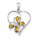 Sterling Silver Rhodium Citrine & Diamond Butterfly Heart Pendant QDX752 - shirin-diamonds