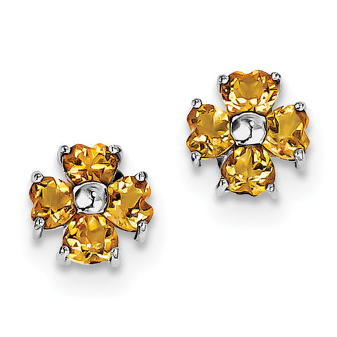 Sterling Silver Rhodium Citrine Flower Post Earrings QDX753 - shirin-diamonds