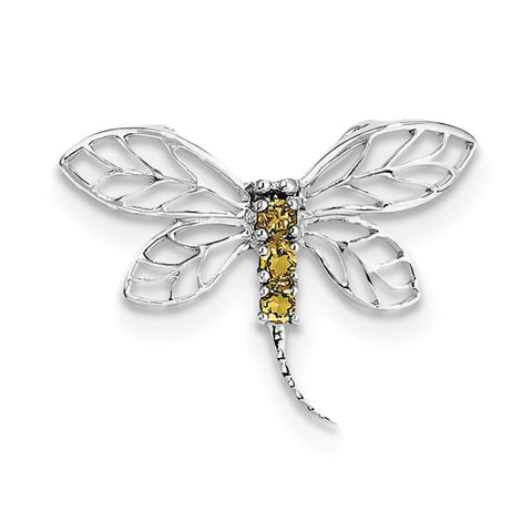Sterling Silver Rhodium Citrine Dragonfly Pendant QDX764 - shirin-diamonds