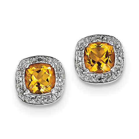 Sterling Silver Rhodium Citrine & Diamond Post Earrings QDX769 - shirin-diamonds
