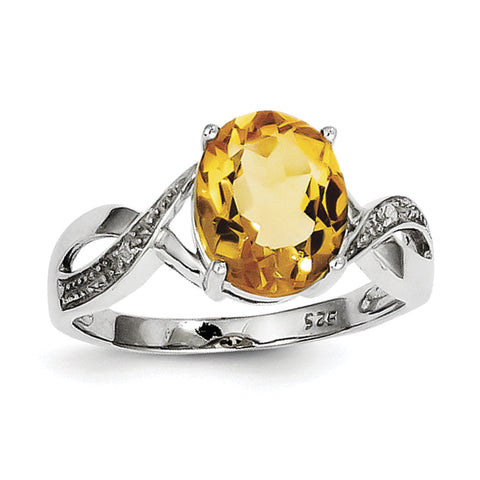 Sterling Silver Rhodium Citrine & Diamond Ring QDX780 - shirin-diamonds