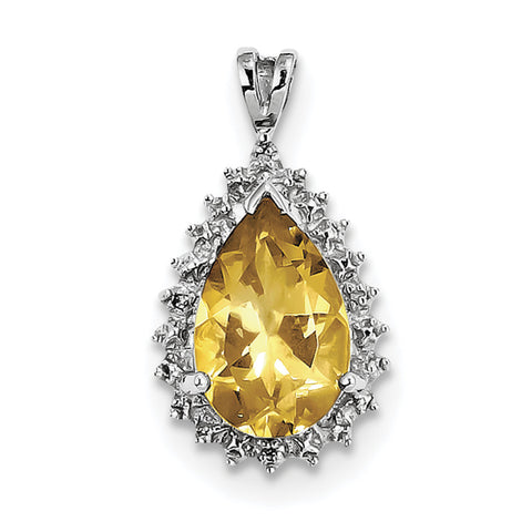 Sterling Silver Rhodium Citrine & Diamond Pear Pendant QDX790 - shirin-diamonds
