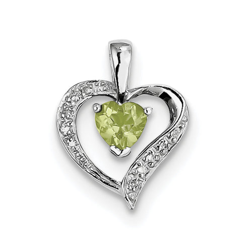 Sterling Silver Rhodium Heart Peridot & Diamond Heart Pendant QDX803 - shirin-diamonds