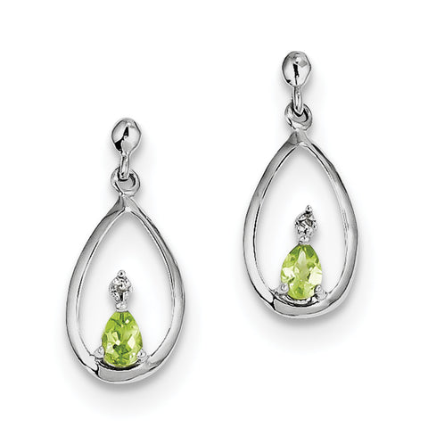 Sterling Silver Rhodium Pear Peridot & Diamond Post Earrings QDX826 - shirin-diamonds