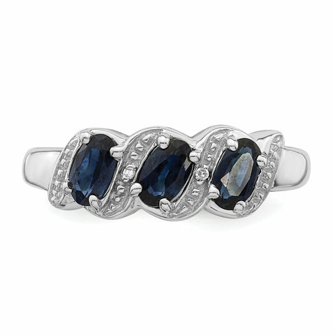 Sterling Silver Rhodium-plated Sapphire & Diamond Ring QDX849