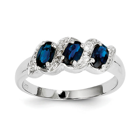 Sterling Silver Rhodium-plated Sapphire & Diamond Ring QDX849 - shirin-diamonds