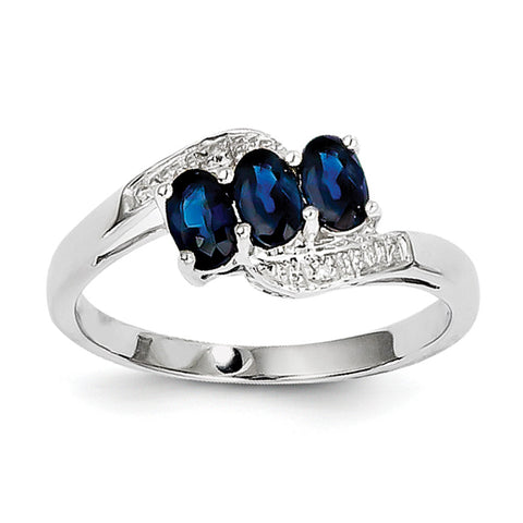 Sterling Silver Rhodium-plated Sapphire & Diamond Ring QDX850 - shirin-diamonds