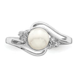 Sterling Silver Rhodium 6mm FW Cultured Button Pearl & Diamond Ring QDX855