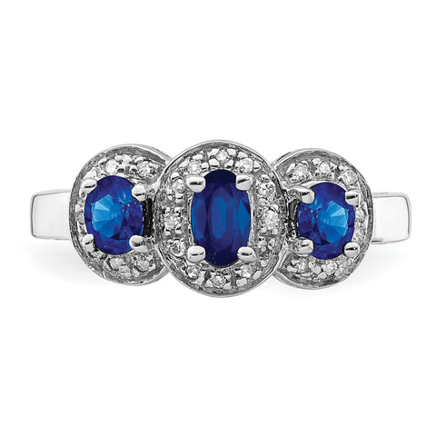 Sterling Silver Rhodium-plated Sapphire & Diamond Ring QDX857