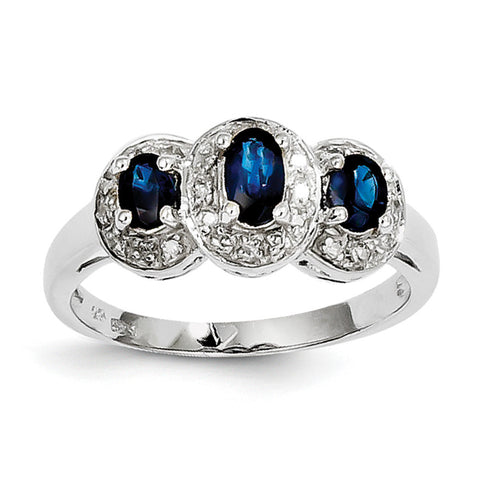Sterling Silver Rhodium-plated Sapphire & Diamond Ring QDX857 - shirin-diamonds