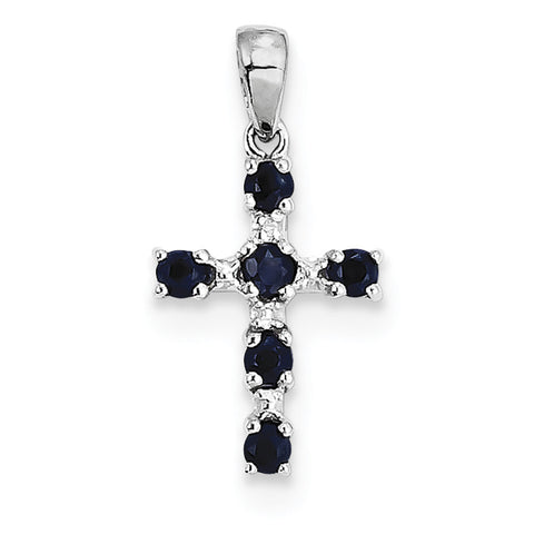 Sterling Silver Rhodium Dark Sapphire & Diamond Cross Pendant QDX864 - shirin-diamonds