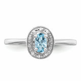 Sterling Silver Rhodium Aqua & Diamond Ring QDX882