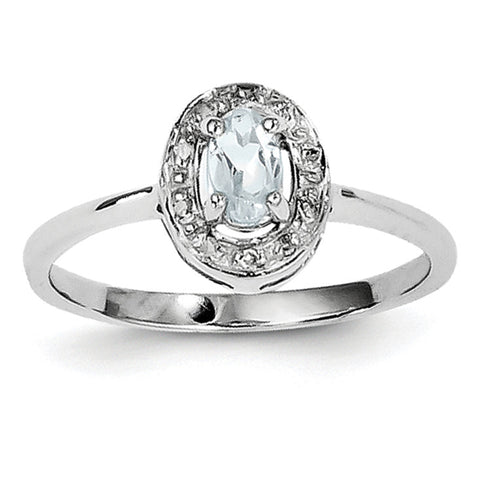 Sterling Silver Rhodium Aqua & Diamond Ring QDX882 - shirin-diamonds