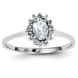 Sterling Silver Rhodium Aquamarine Diamond Ring QDX890 - shirin-diamonds