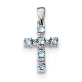 Sterling Silver Rhodium Lt Sw Blue Topaz Cross & Diamond Pendant QDX899 - shirin-diamonds