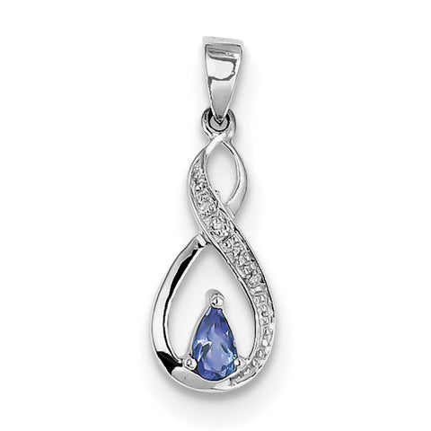 Sterling Silver Rhodium-plated Tanzanite & Diamond Pendant - shirin-diamonds