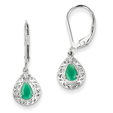Sterling Silver Rhodium-plated Emerald Teardrop Lever Back Earrings QE10017E - shirin-diamonds