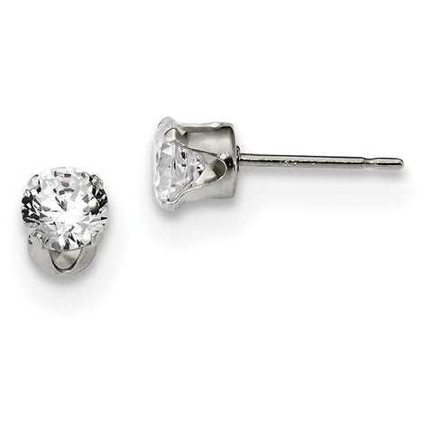 Sterling Silver 5mm Round Snap Set CZ Stud Earrings QE1004 - shirin-diamonds