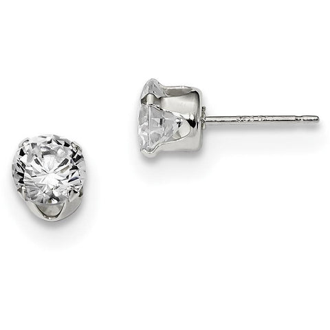Sterling Silver 6mm Round Snap Set CZ Stud Earrings QE1005 - shirin-diamonds