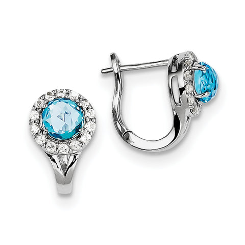 Sterling Silver Rhodium Wht Topaz & Lght Swiss Blue Topaz Hngd Earrings QE10062BT - shirin-diamonds