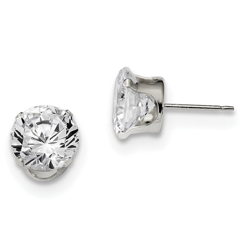 Sterling Silver 9mm Round Snap Set CZ Stud Earrings QE1008 - shirin-diamonds