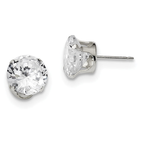 Sterling Silver 10mm Round Snap Set CZ Stud Earrings QE1009 - shirin-diamonds