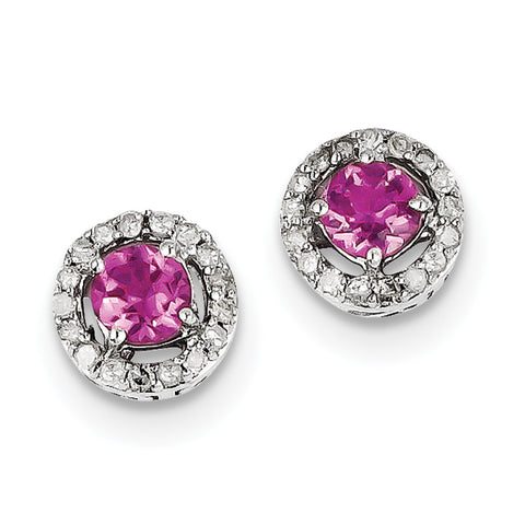 Sterling Silver Diamond & Pink Tourmaline Circle Post Earrings QE10105PT - shirin-diamonds
