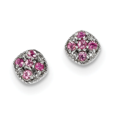 Sterling Silver Rhodium-plated Pink Tourmaline Square Earrings QE10109PT - shirin-diamonds