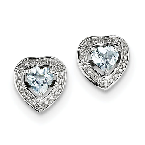 Sterling Silver Rhodium-plated Aquamarine Teardrop Heart Post Earrings QE10111AQ - shirin-diamonds