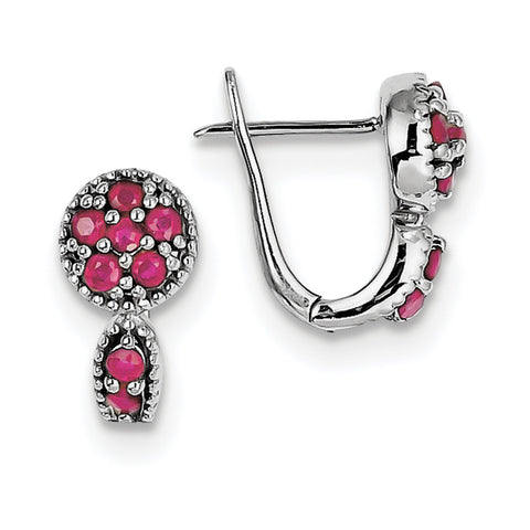 Sterling Silver Rhodium-plated Glass Filled Ruby Circle Hinged Earrings QE10113R - shirin-diamonds