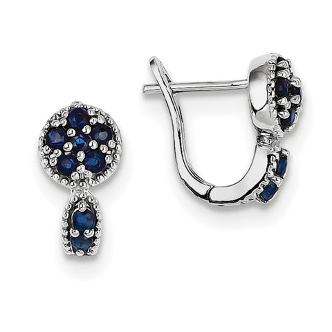 Sterling Silver Rhodium-plated with Sapphire Circle Hinged Earrings QE10113S - shirin-diamonds