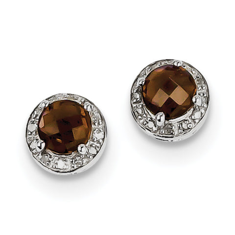 Sterling Silver Rhodium-plated Diamond Smoky Quartz Earrings QE10117SQ - shirin-diamonds