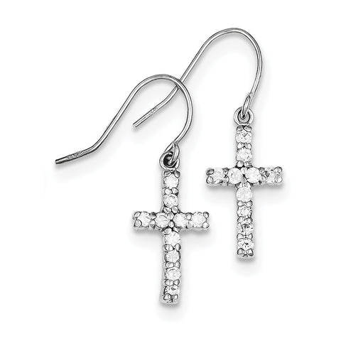 Sterling Silver Rhodium-plated CZ Cross Earrings QE1012 - shirin-diamonds