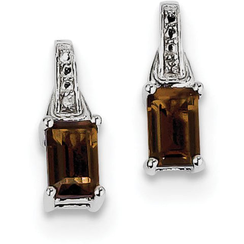 Sterling Silver Rhodium-plated Diamond & Smoky Quartz Earrings QE10171SQ - shirin-diamonds