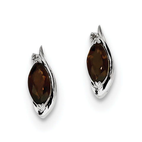 Sterling Silver Rhodium-plated Diamond & Smoky Quartz Earrings QE10175SQ - shirin-diamonds