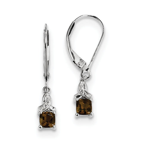 Sterling Silver Rhodium-plated Smoky Quartz Diamond Earrings QE10213SQ - shirin-diamonds