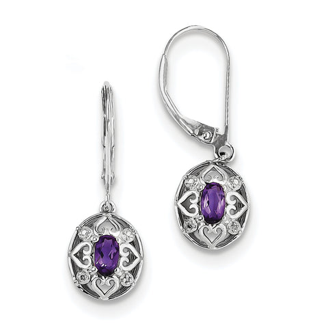 Sterling Silver Rhodium-plated Amethyst Diamond Earrings QE10239AM - shirin-diamonds