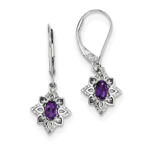 Sterling Silver Rhodium-plated Amethyst Diamond Earrings QE10241AM - shirin-diamonds