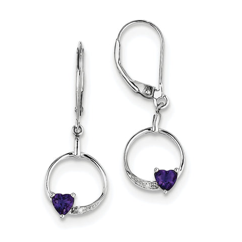 Sterling Silver Rhodium-plated Amethyst Diamond Earrings QE10251AM - shirin-diamonds