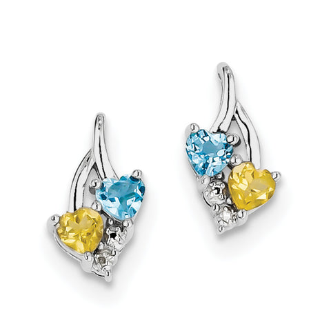 Sterling Silver Rhodium-plated Blue Topaz & Citrine Diamond Earrings QE10259 - shirin-diamonds