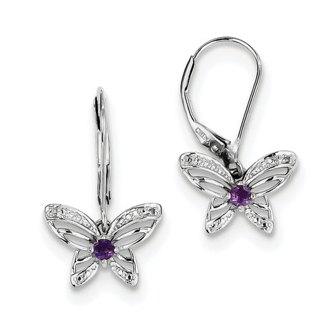 Sterling Silver Rhodium-plated Amethyst & Diamond Butterfly Earrings QE10266AM - shirin-diamonds