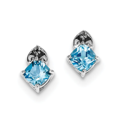 Sterling Silver Rhodium Plated Dia. Lt Swiss Blue Topaz Post Earrings QE10296BT - shirin-diamonds
