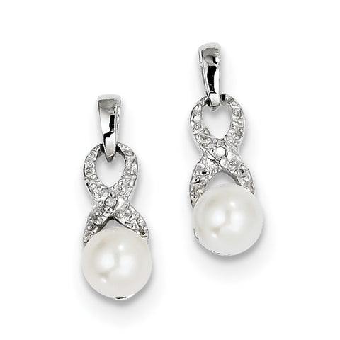 Sterling Silver Rhod Plated Diamond and FW Cultured Pearl Post Ear QE10298 - shirin-diamonds