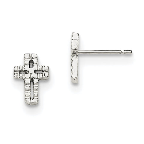 Sterling Silver Cross Mini Earrings QE102 - shirin-diamonds