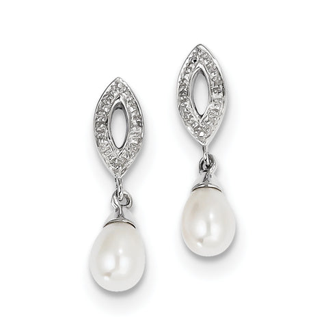 Sterling Silver Rhod Plated Diamond and FW Cultured Pearl Post Ear QE10331 - shirin-diamonds