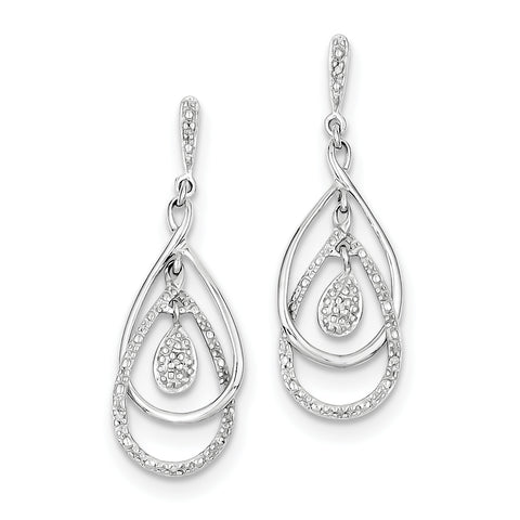 Sterling Silver Rhodium Plated Diamond Post Dangle Earrings QE10528 - shirin-diamonds