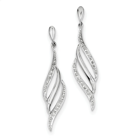 Sterling Silver Rhodium Plated Diamond Swirl Post Dangle Earrings QE10544 - shirin-diamonds